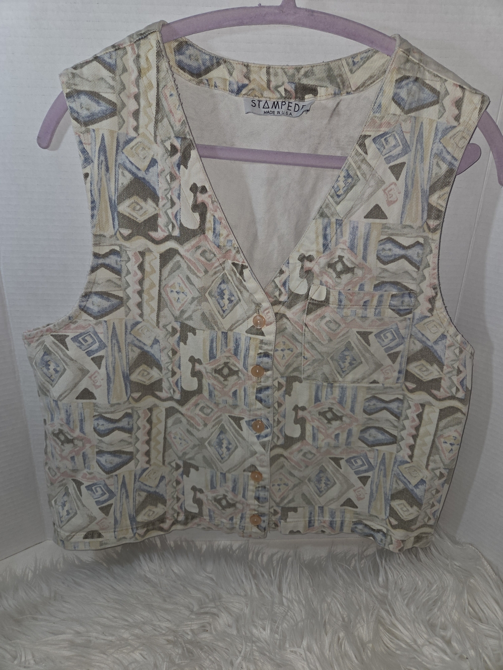 1990 VTG Stampede Women's Button-Front Western Vest Top - Pastel Multi Colors